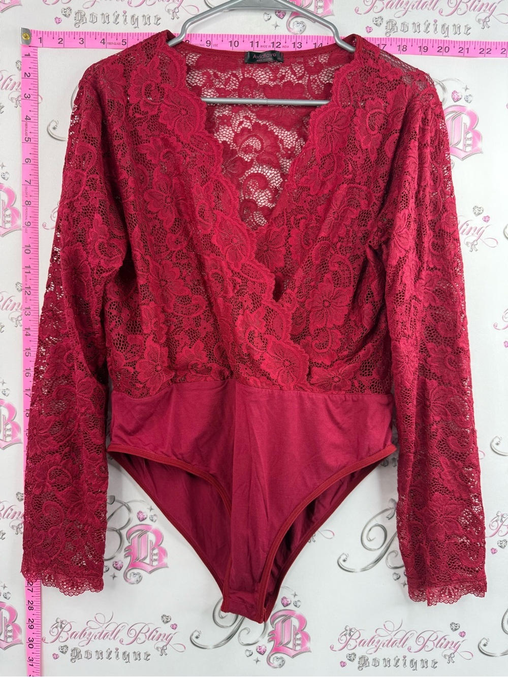 Avid love body suit one piece floral Lacie Deep Red Lace Surplice Bodysuit